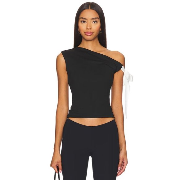 More To Come Tops - MORE TO COME Raquel Tie Sleeve Top in Black